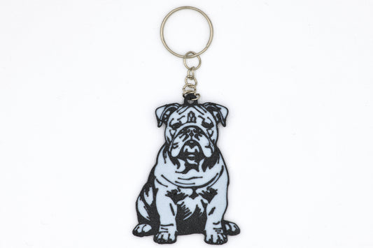 Keychain with bulldog design on a white background