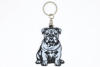 Keychain with bulldog design on a white background