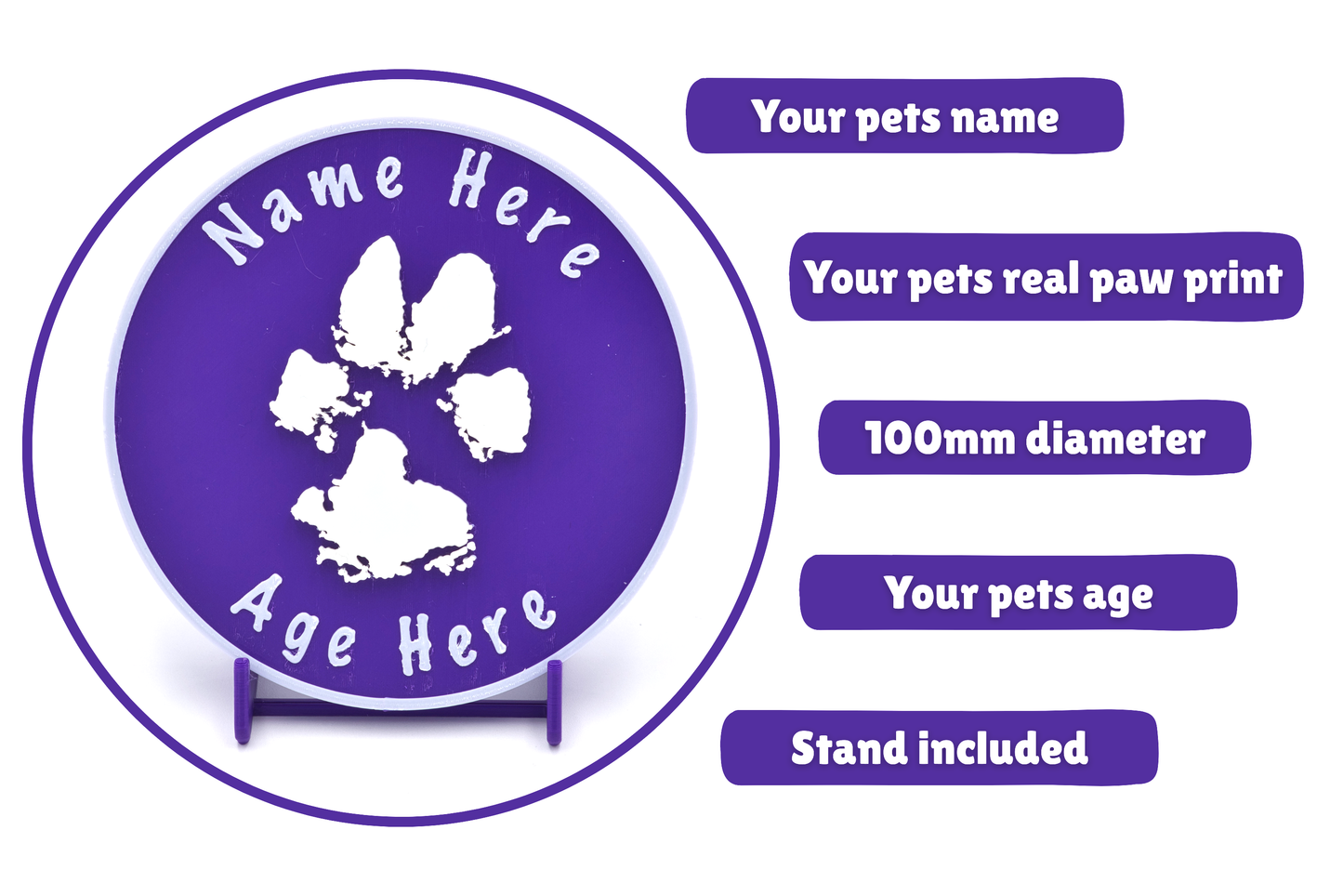 Personalised 3D Dog Paw Print Standing Plaque