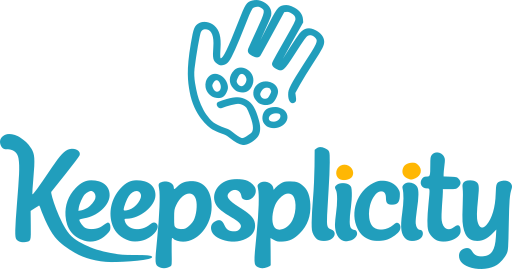 Logo of 'Keepsplicity' with a hand icon on a white background
